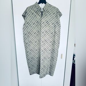BALENCIAGA Logo all over cotton midi Poplin shirtdress dust black EU 36